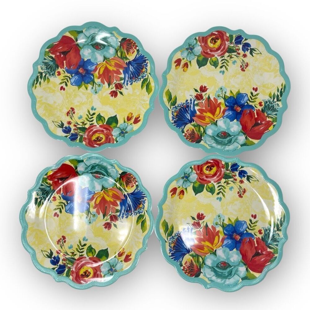 The Pioneer Woman Delaney Dinner Plate Teal Melamine 10.7" Diameter Set of 4 New